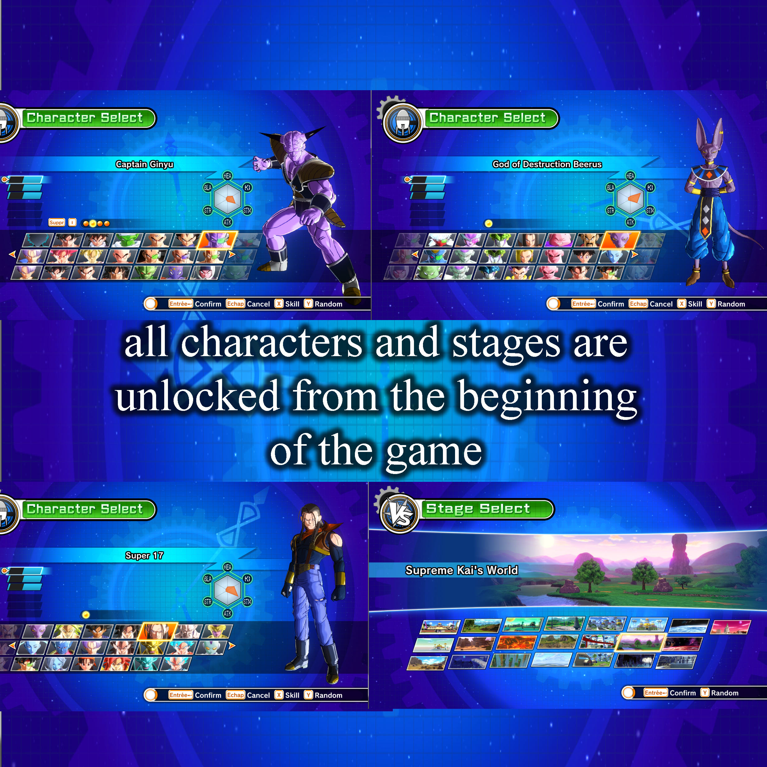 All characters and stages unlocked from the beginning