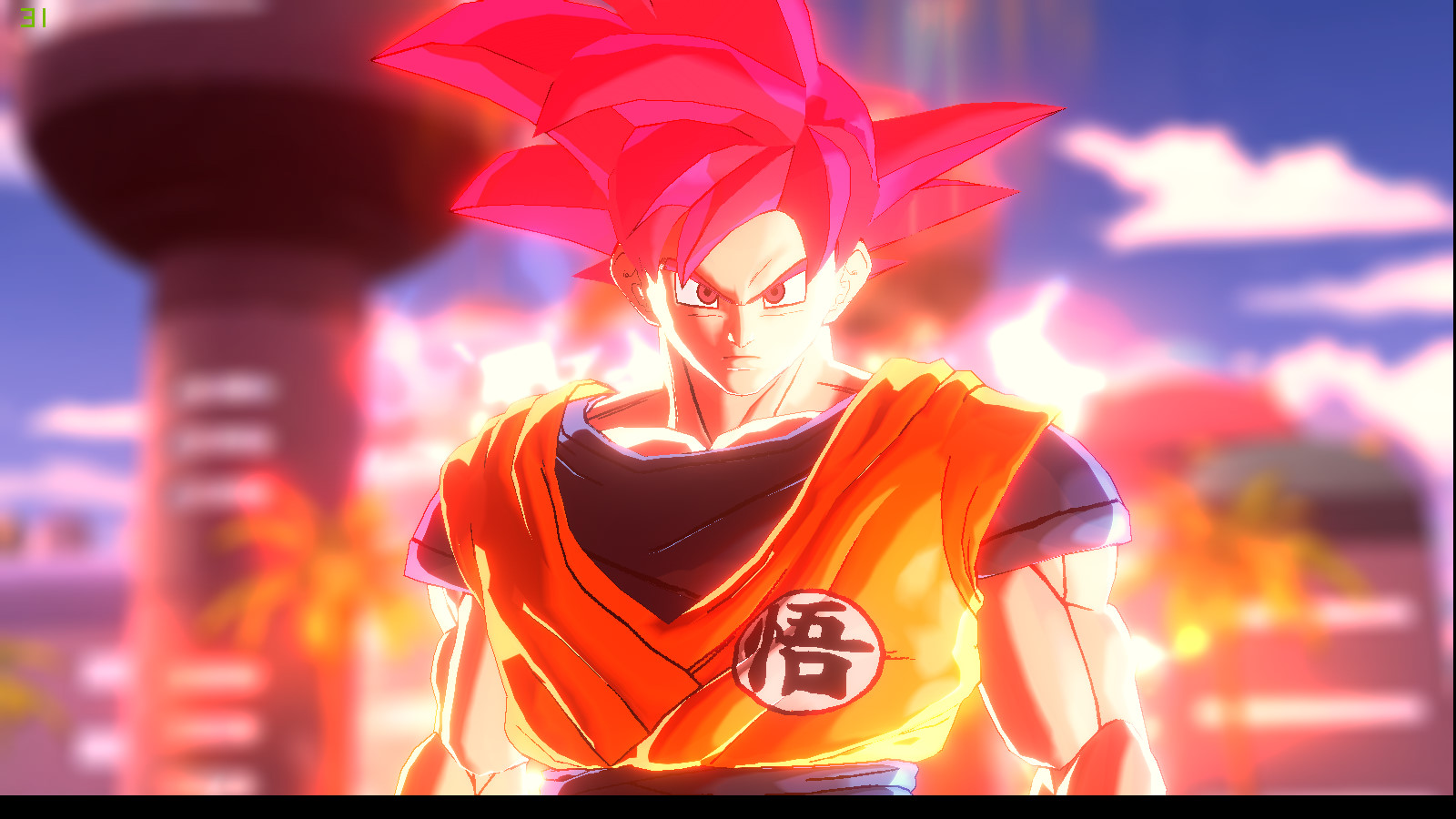 SSJGod Goku (transforming to 200%power Goku)
